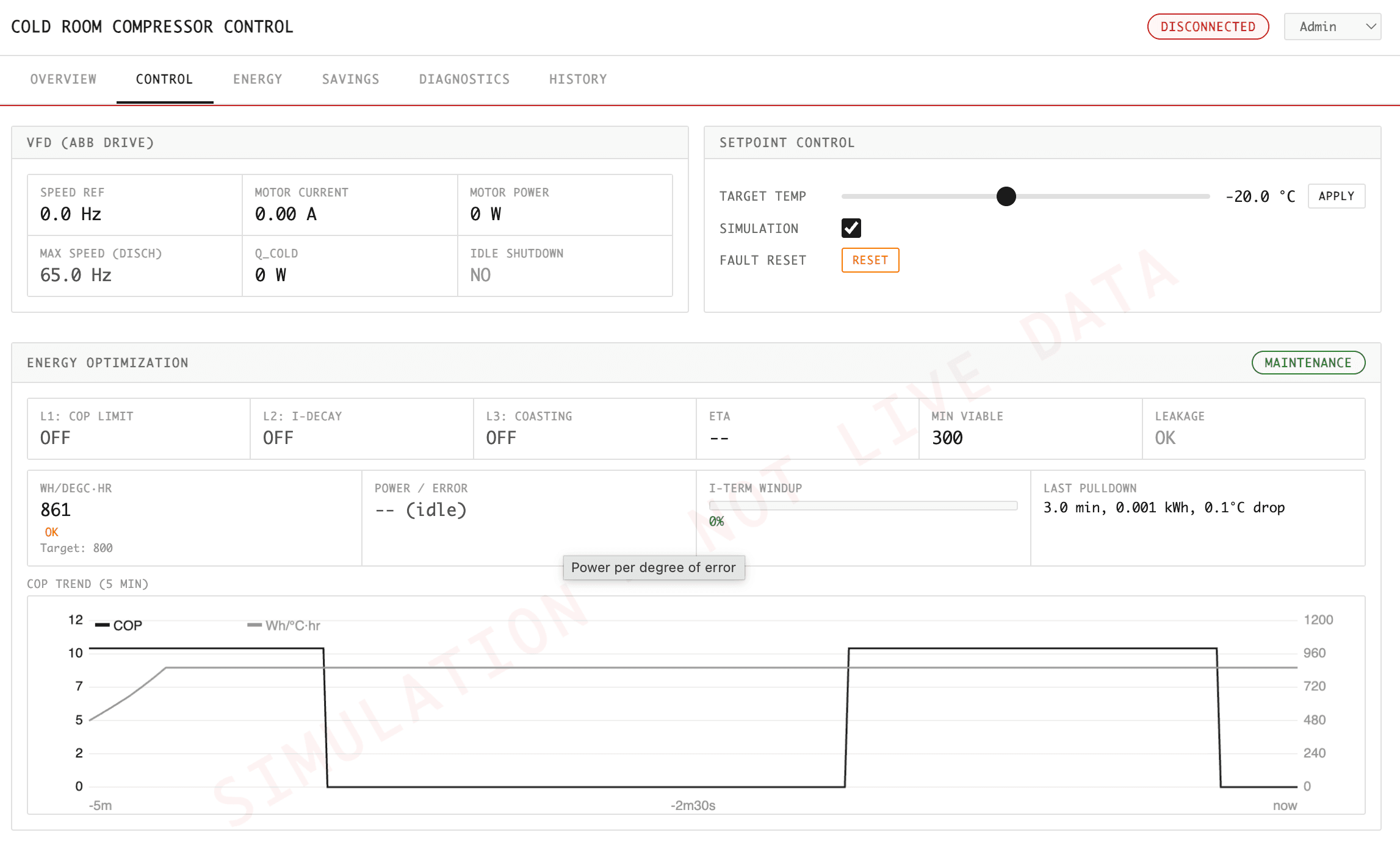 CoolStitch Cold Room Compressor Control — VFD monitoring, setpoint control, and COP energy optimization